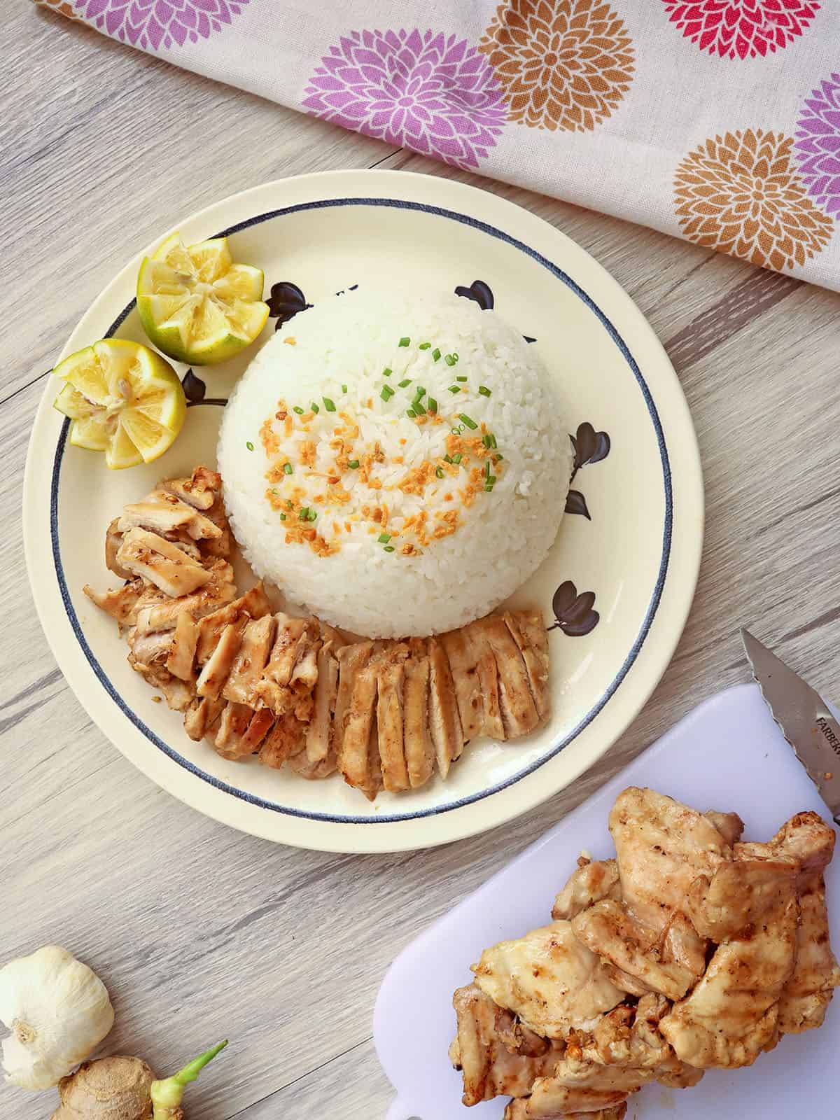 chopped Coconut Lime Chicken on a plate with steamed rice