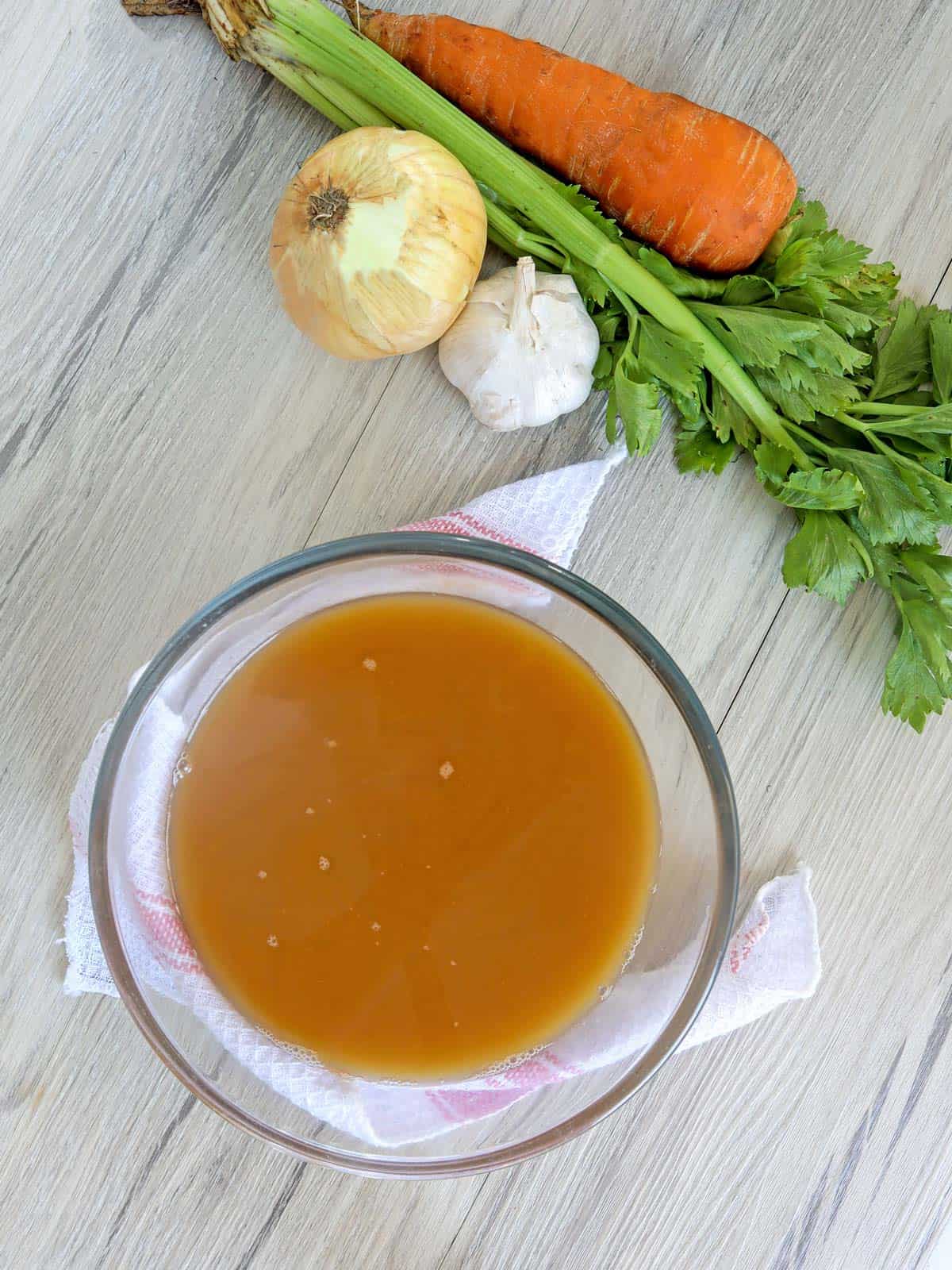 shrimp stock in a bowl