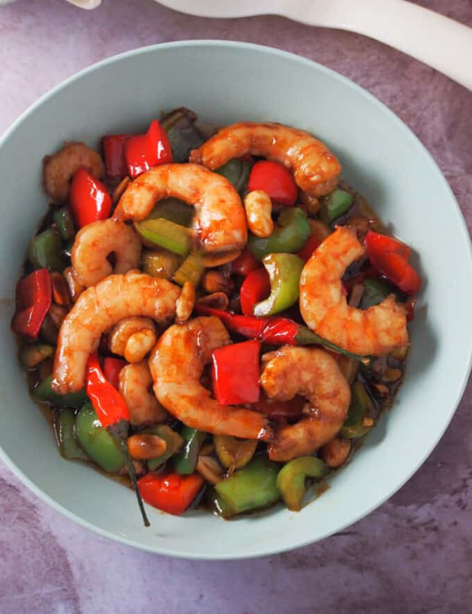 Kung Pao Shrimp in a serving bowl