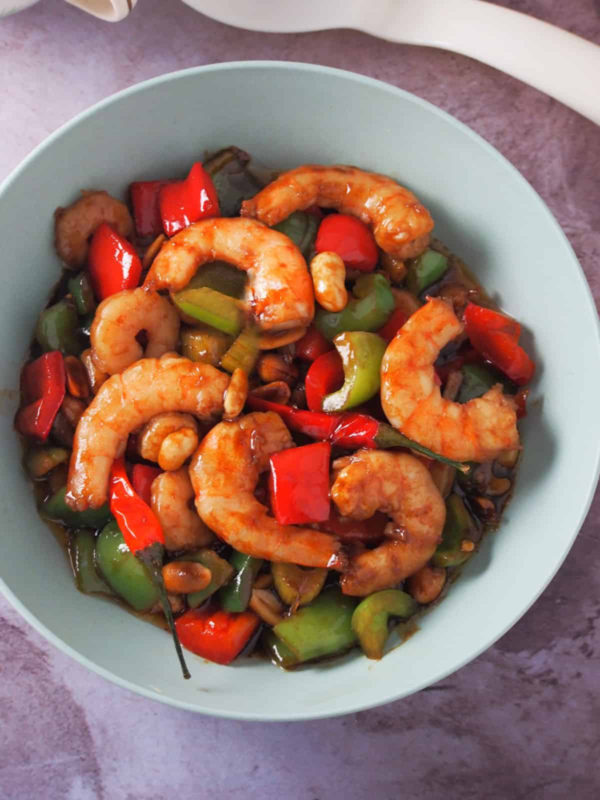 Kung Pao Shrimp in a serving bowl