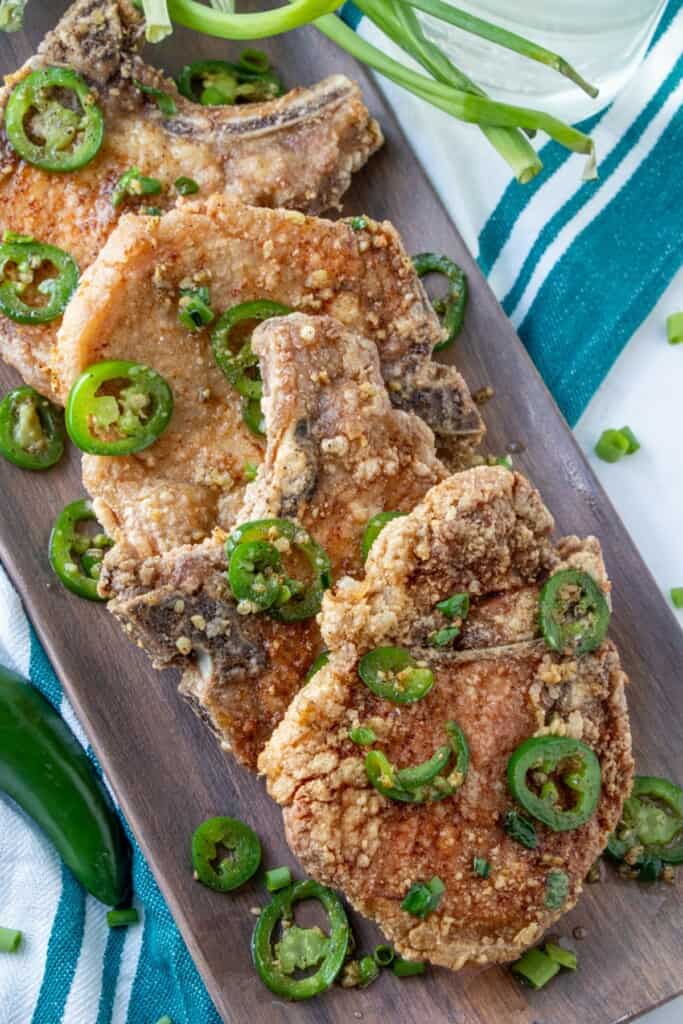 Chinese breaded pork chops on a serving platter
