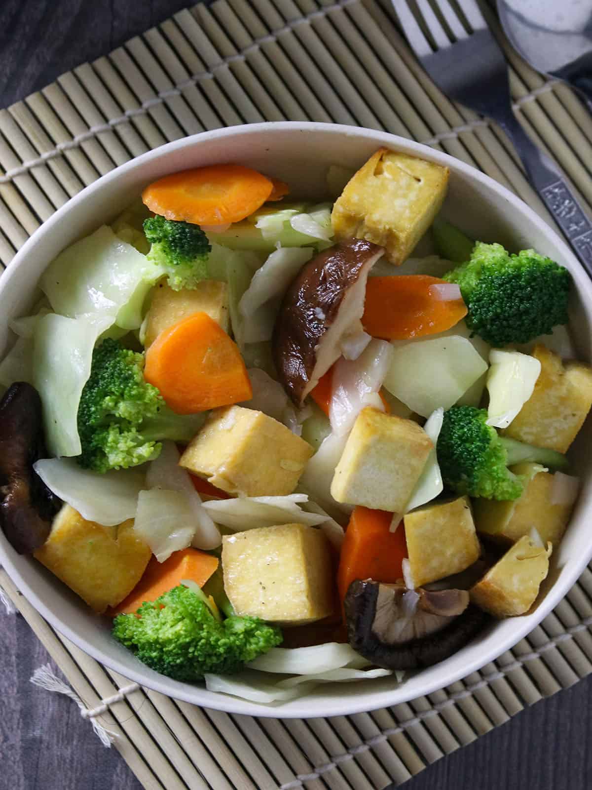 vegetable stir fry in a serving bowl