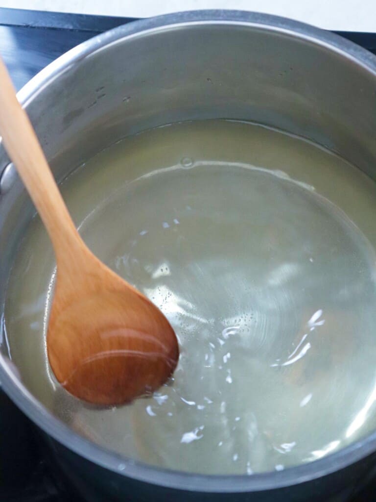 making syrup in a pan