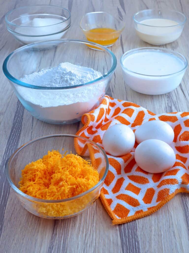 glutinous rice flour, shredded cheese, sugar, eggs, evaporated milk, butter, coconut milk