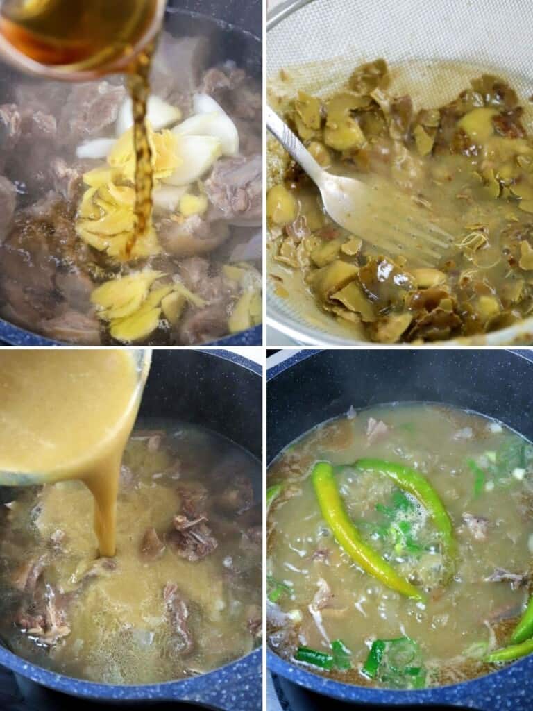 cooking sinampalukang kambing in a pot
