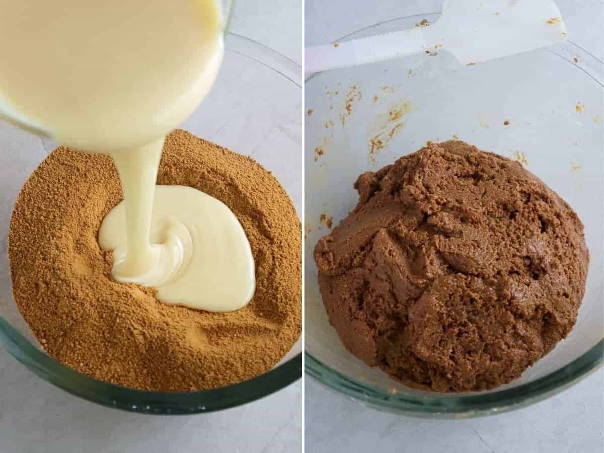 making graham ball mixture in a clear bowl