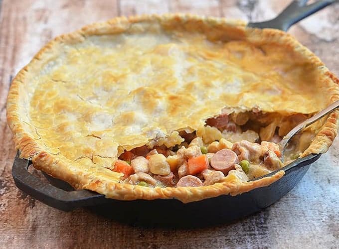 chicken pastel baked and served in a cast iron skillet