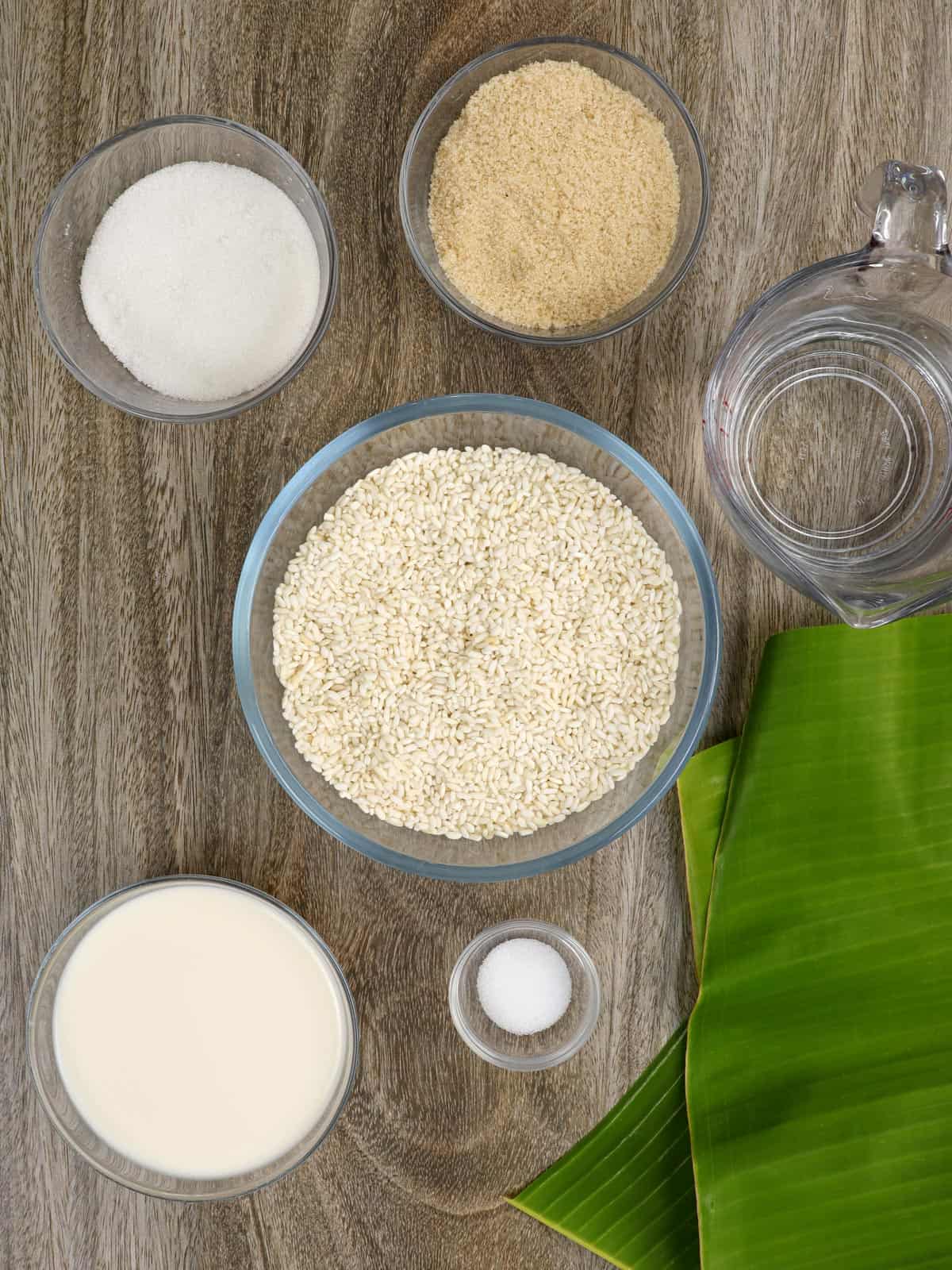 glutinous rice flour, brown sugar, granulated sugar, salt, water