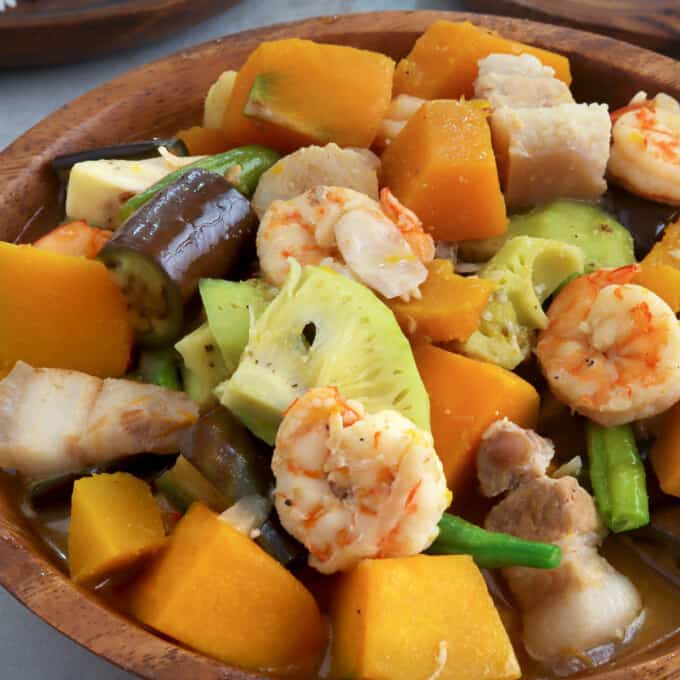 vegetables in coconut milk in a serving bowl