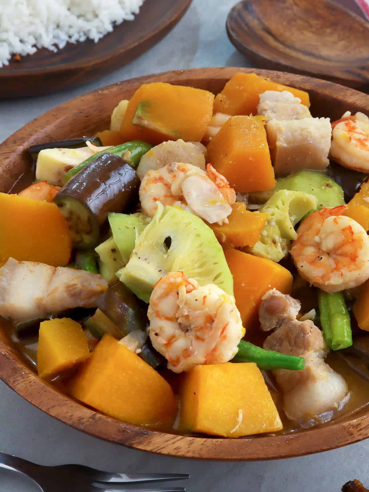 vegetables in coconut milk in a serving bowl