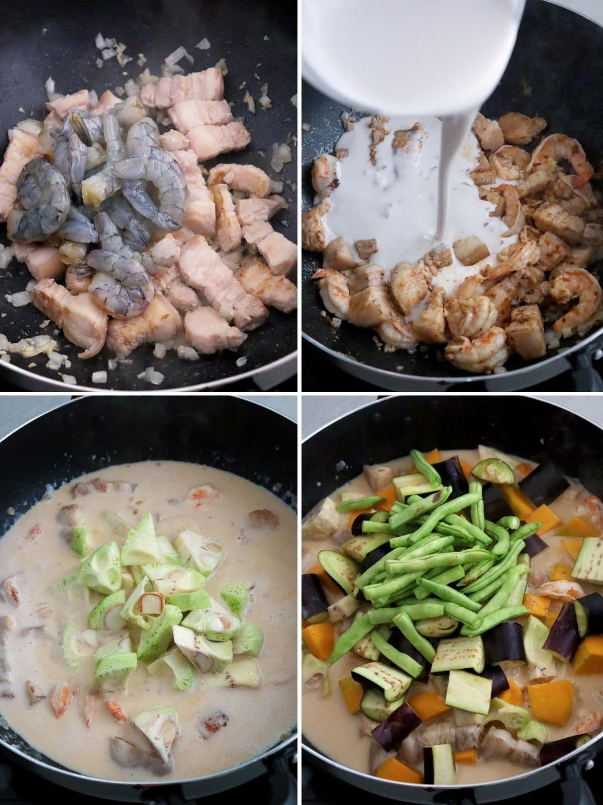 cooking ginataang gulay in a pan