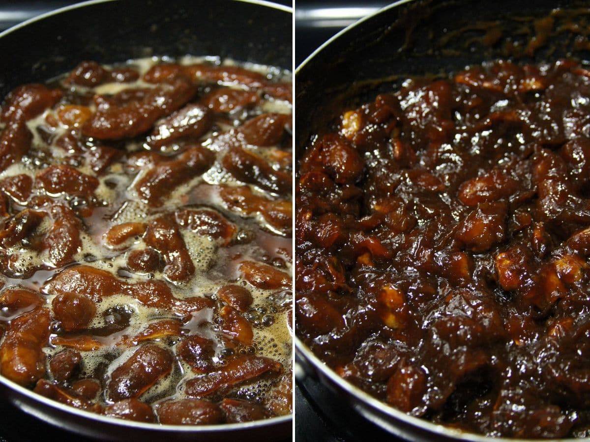 cooking tamarind candy in a pan
