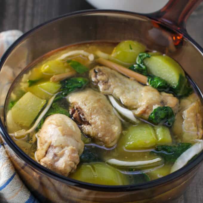 Chicken Binakol in a glass pot