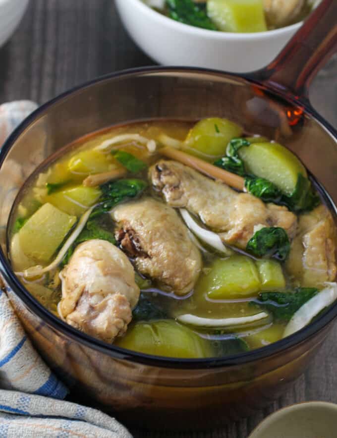 Chicken Binakol in a glass pot