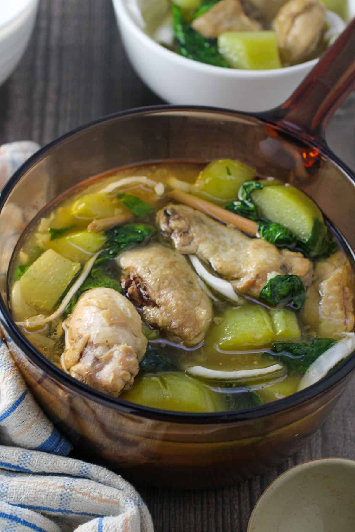 Chicken Binakol in a glass pot