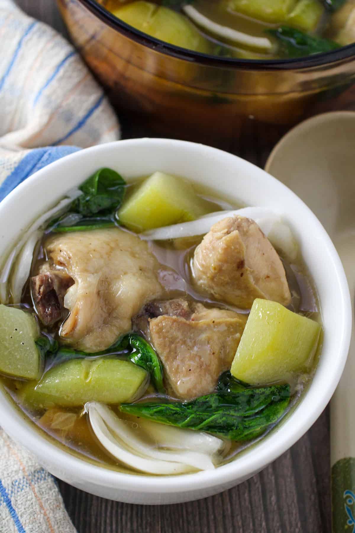 binakoe na manok in a white serving bowl