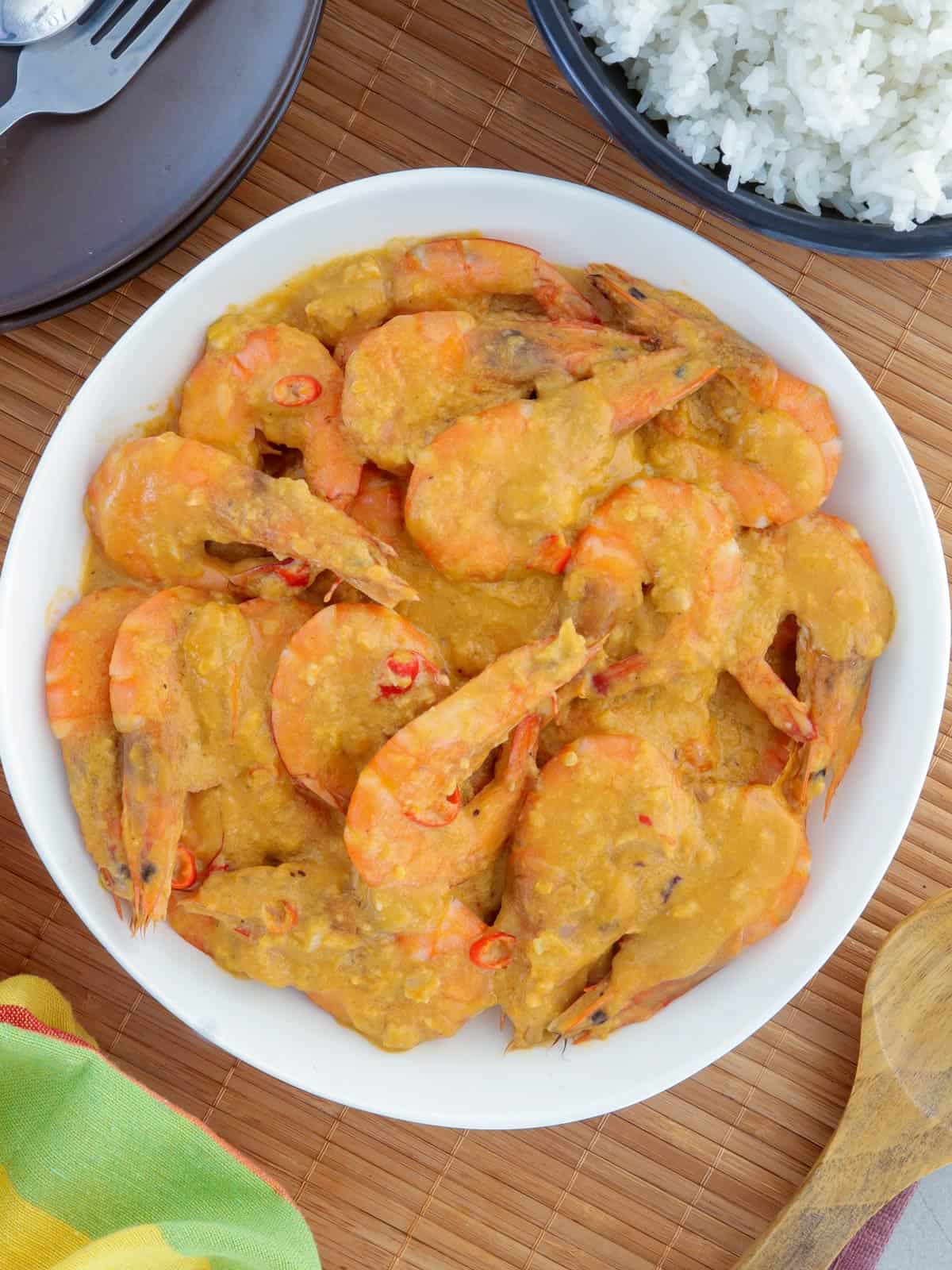 salted egg shrimp on a white serving plate