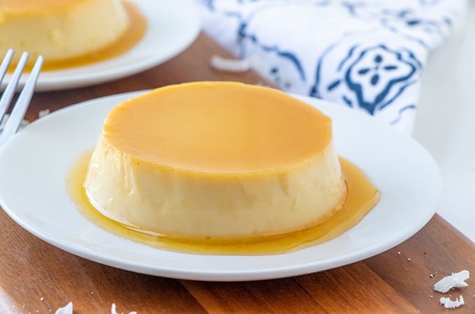 coconut flan on a serving plate
