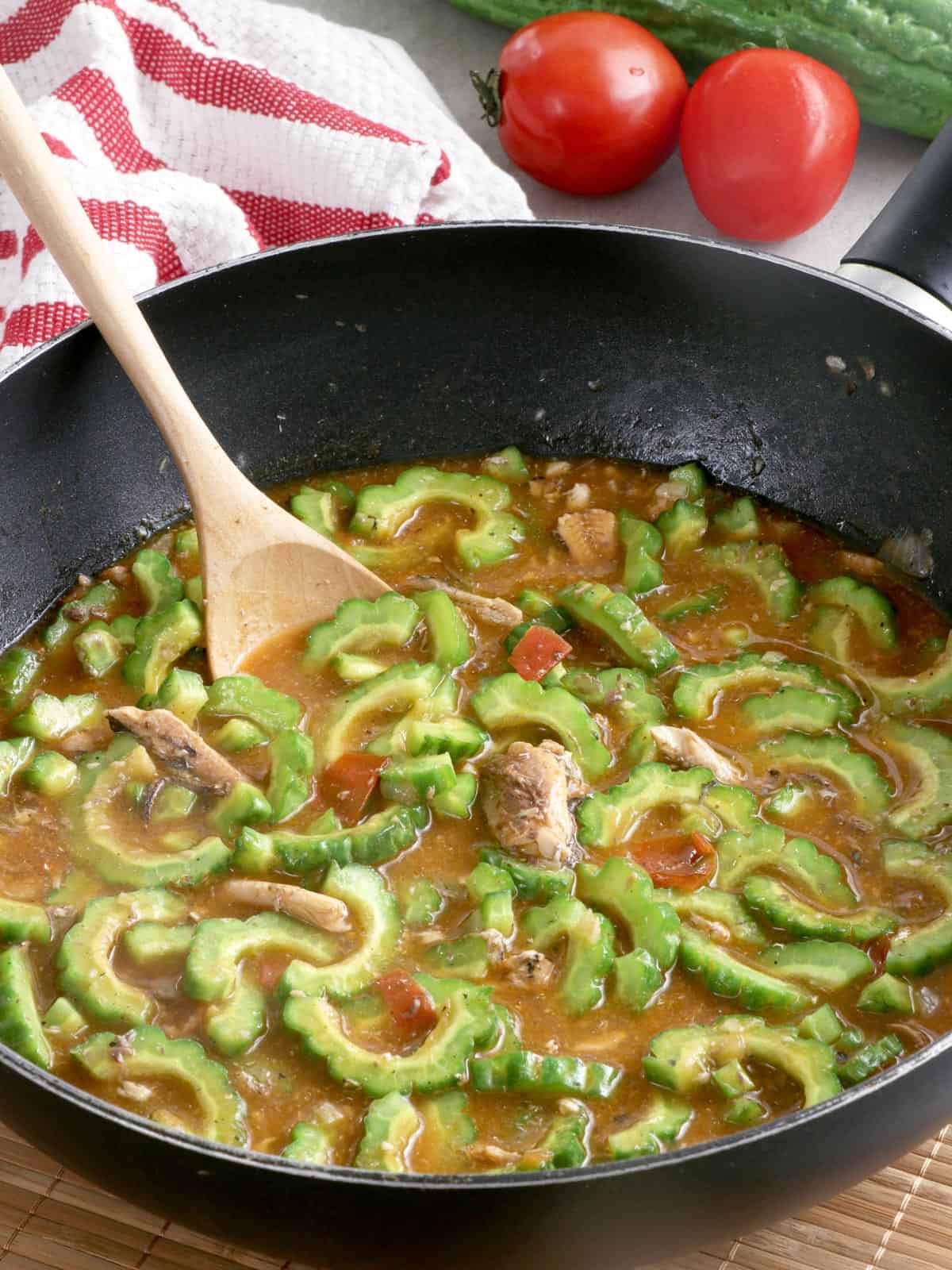 Ginisang Ampalaya sa Sardinas in a pan