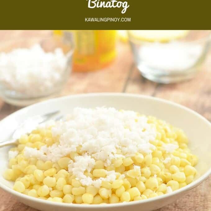 Binatog is a Philippine popular street food made of boiled white corn and topped with grated coconut, margarine, and salt.