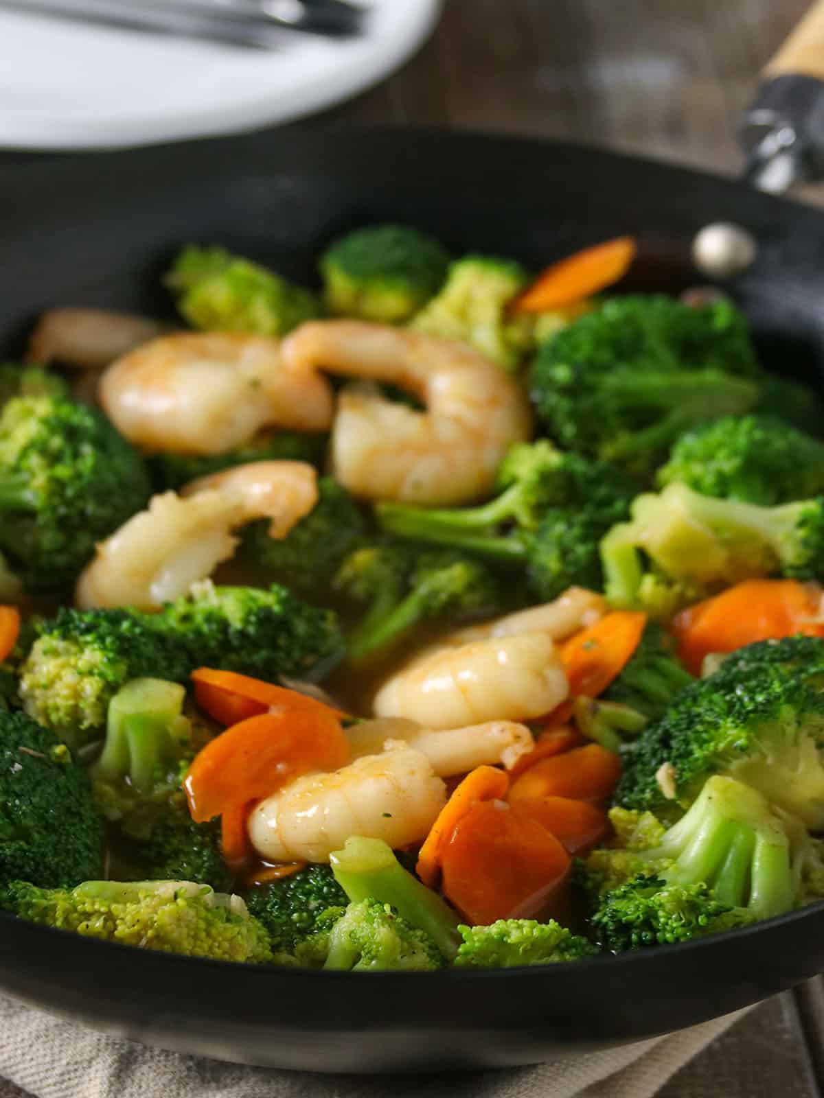 Shrimp Broccoli Stir Fry in a pan