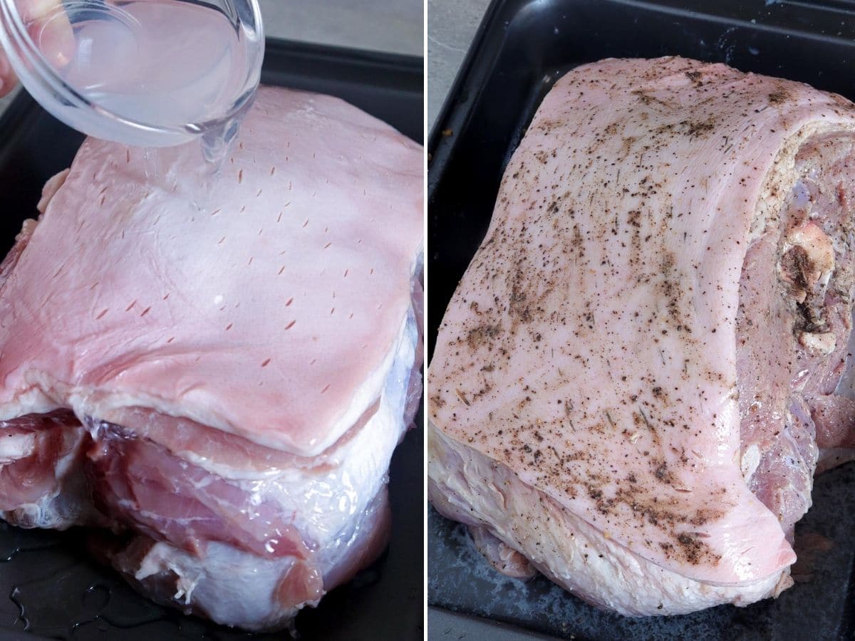 prepping pork shoulder for roasting