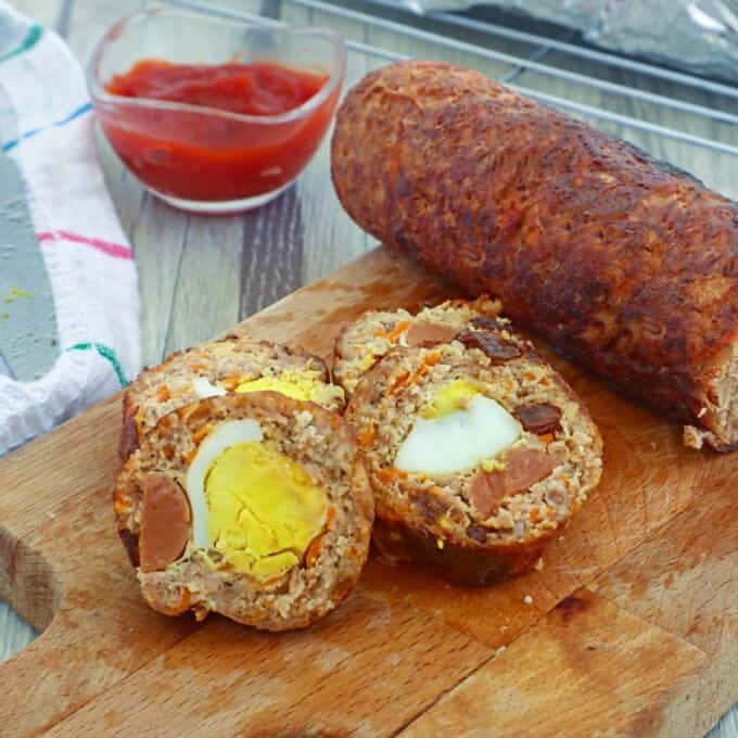 Filipino meatloaf on a cutting board