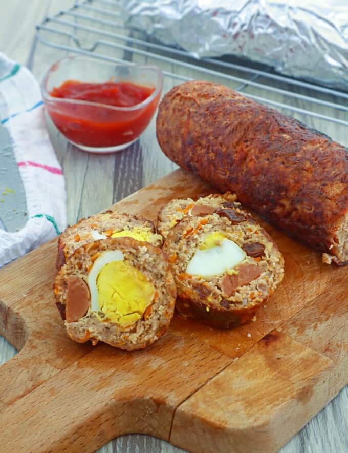 Filipino meatloaf on a cutting board