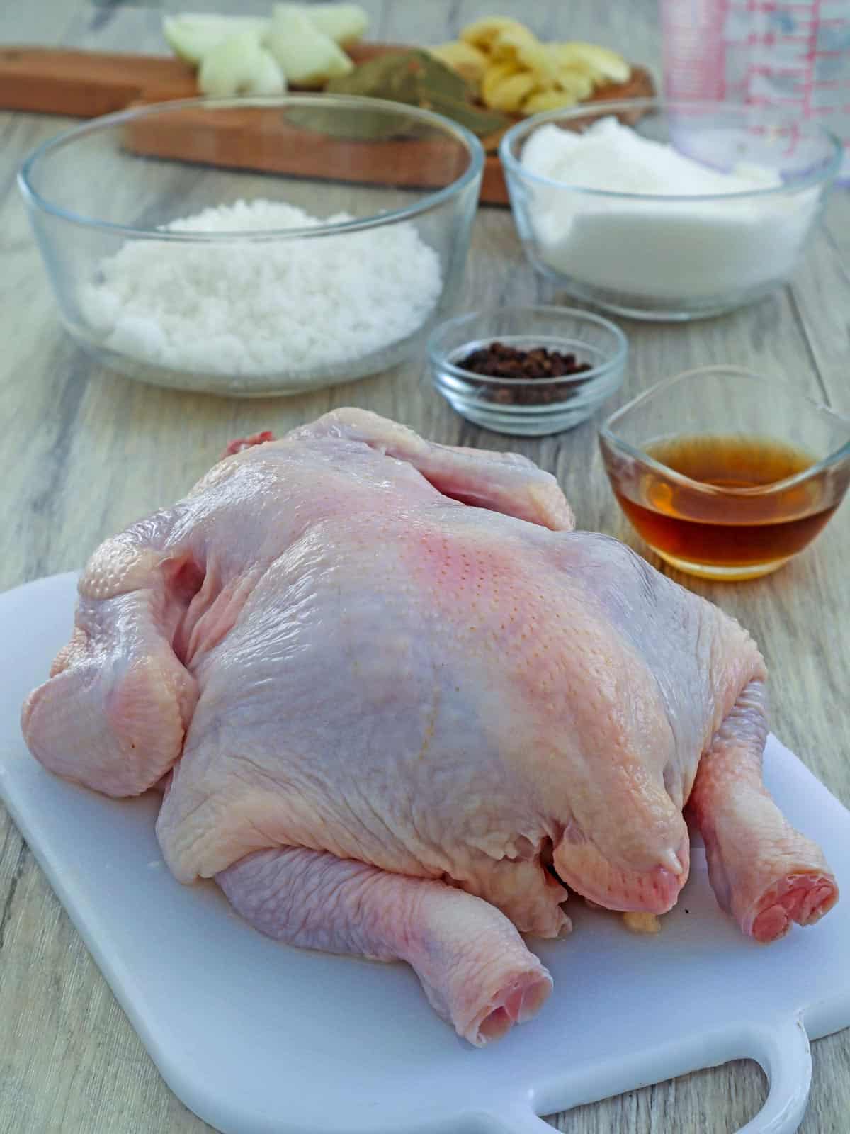 whole chicken, salt, fish sauce, oil, sugar