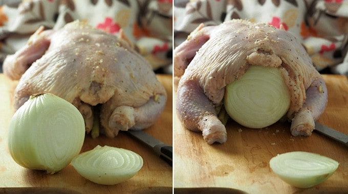 whole chicken stuffed with whole onion