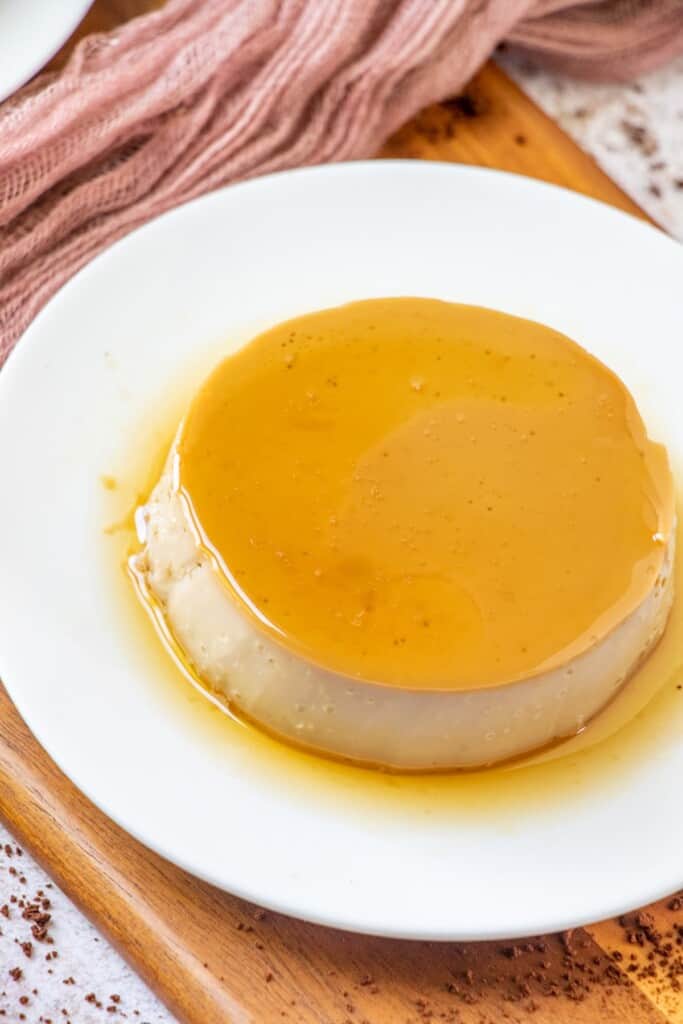 Coffee Flan on white serving plates