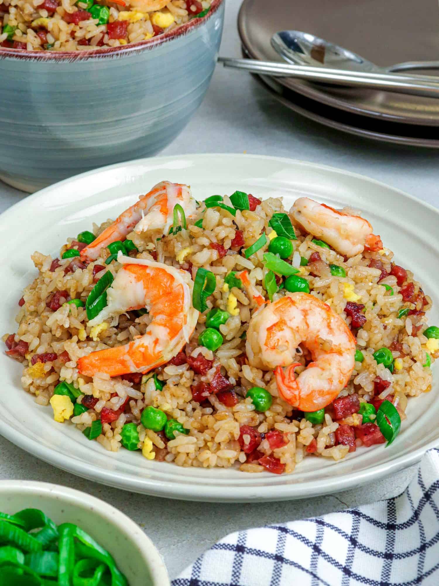 yangzhou fried rice in a white bowl