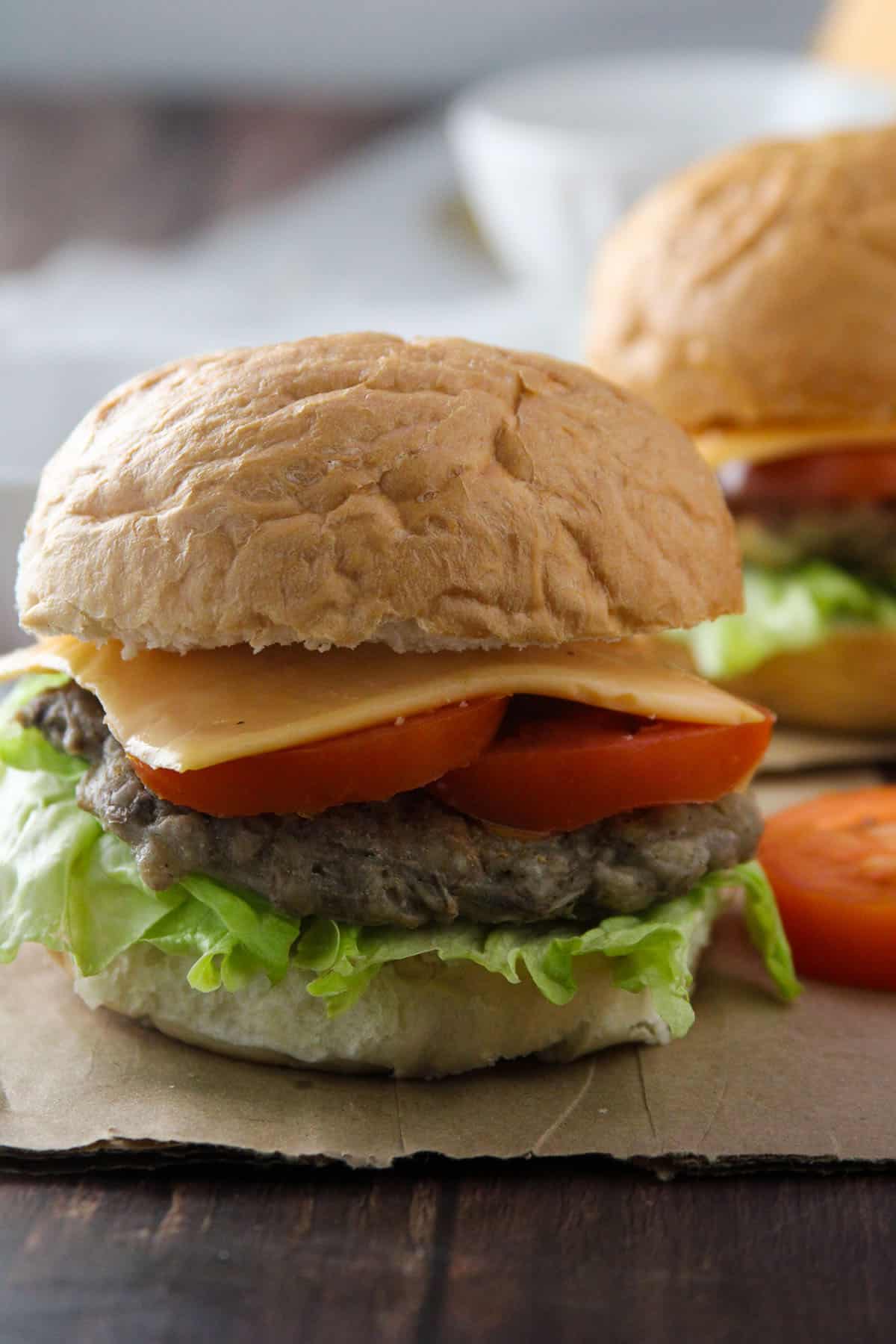 Banana Heart Burger on a board