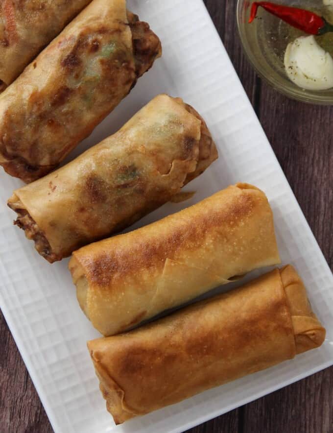 Lumpiang Togue on a serving platter