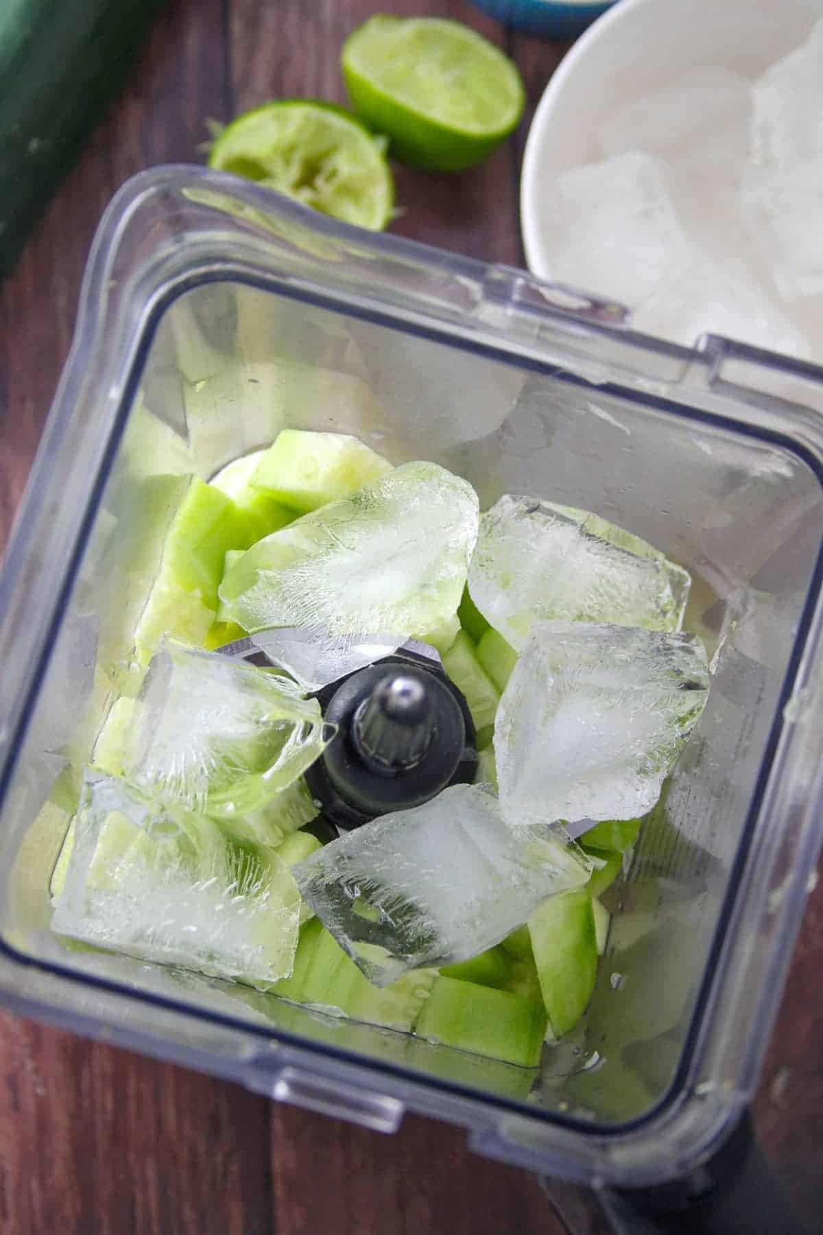 cucumbers, lime juice, and ice in a blender
