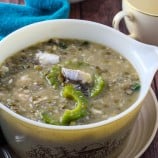 ginisang munggo at tinapa in a serving bowl