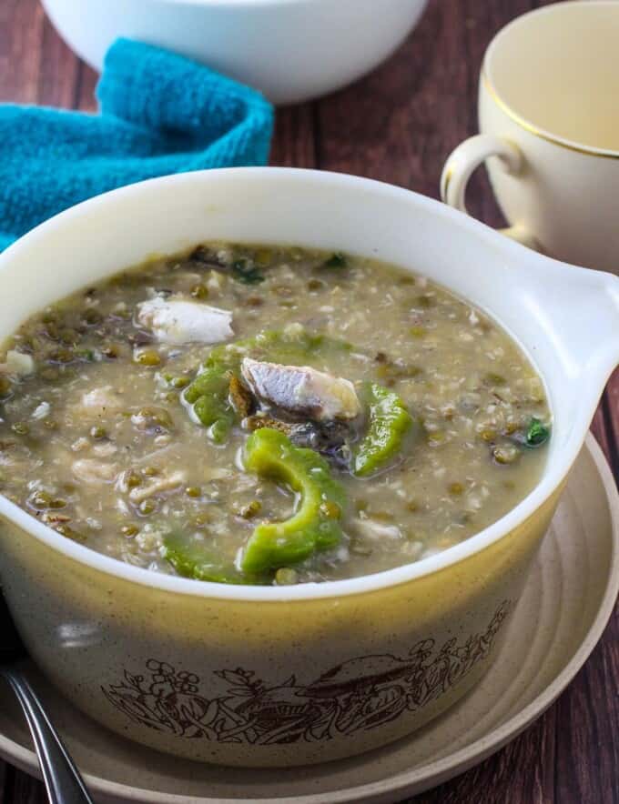 ginisang munggo at tinapa in a serving bowl