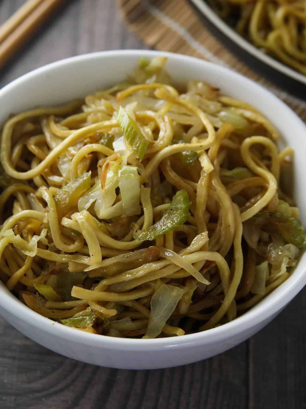 panda Express Chow mein copycat in a white bowl