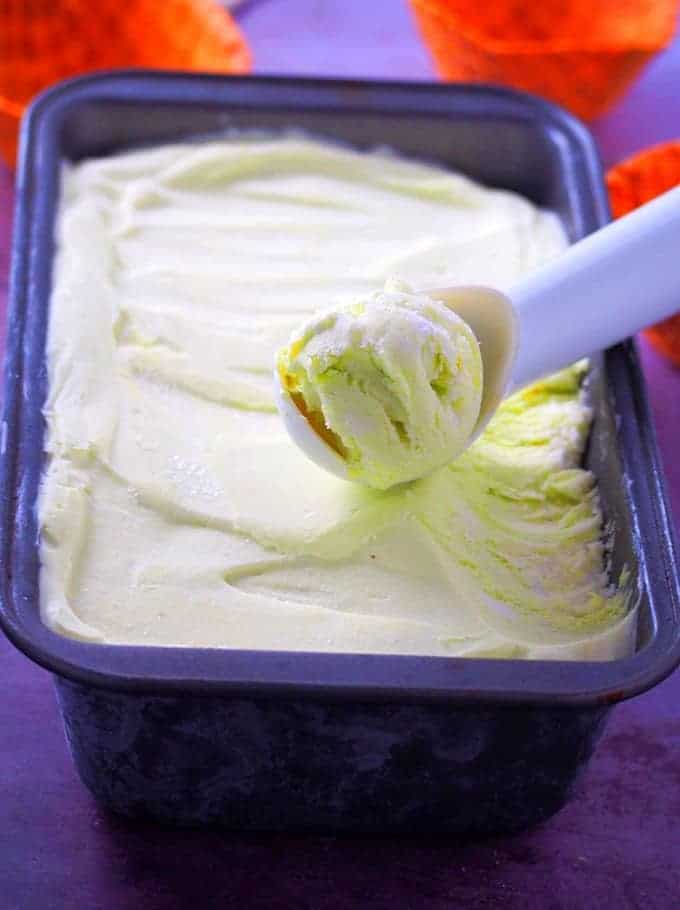Avocado Ice Cream in a metal loaf pan