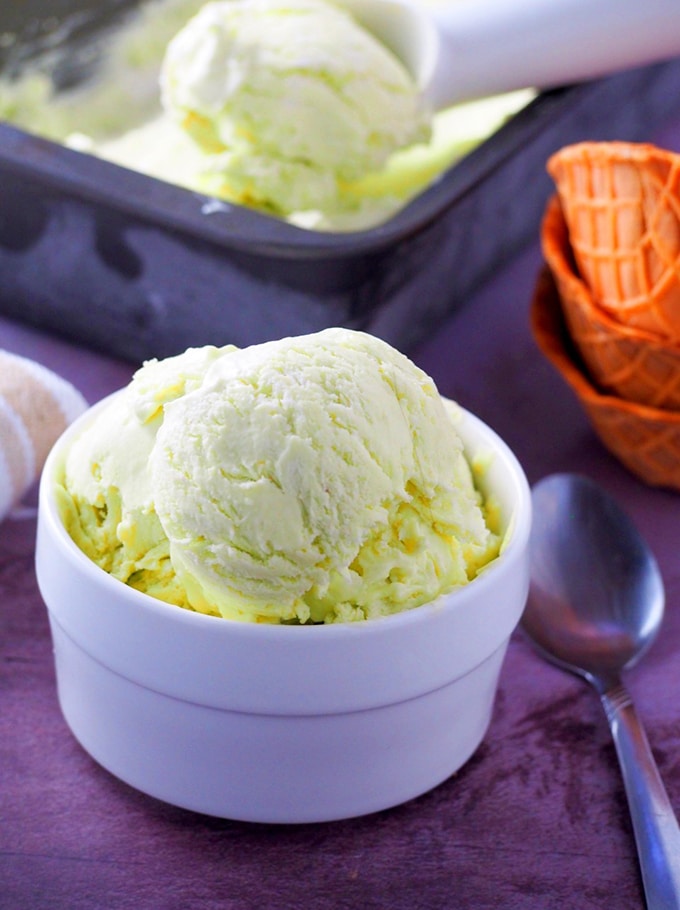 Avocado Ice Cream in a white serving bowl