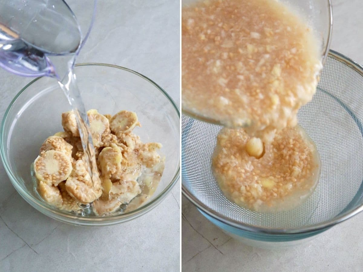extracting pulp from guavas