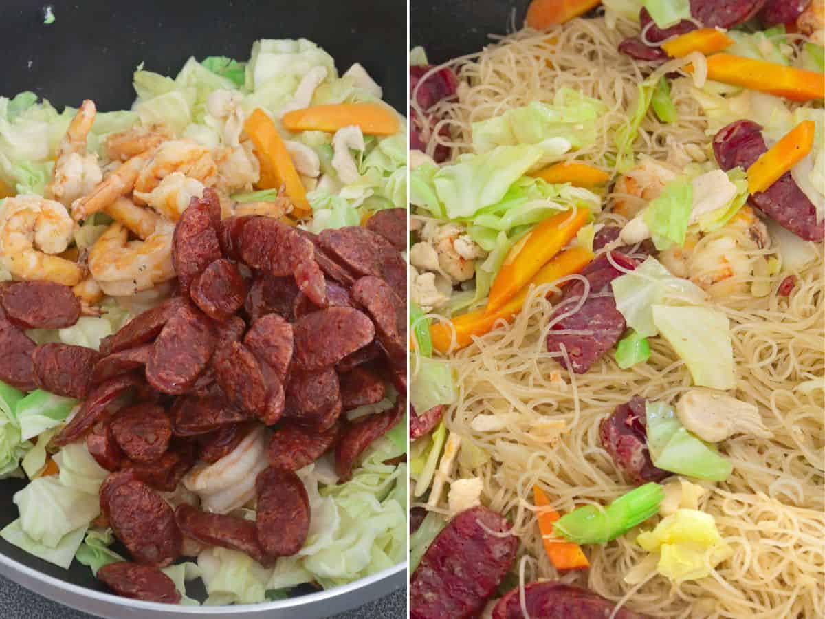 cooking pancit bihon guisado.