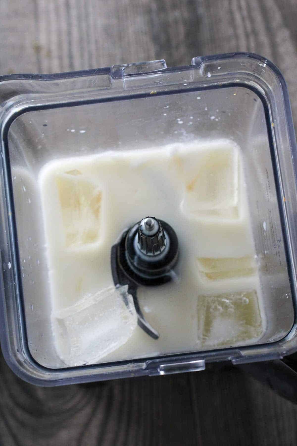 coconut milkshake ingredients in a blender