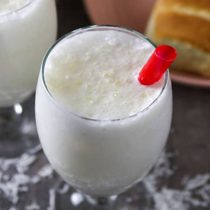young coconut milkshake in a glass