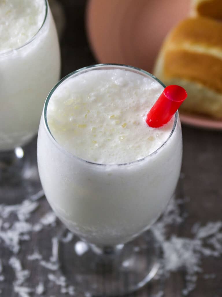 young coconut milkshake in a glass