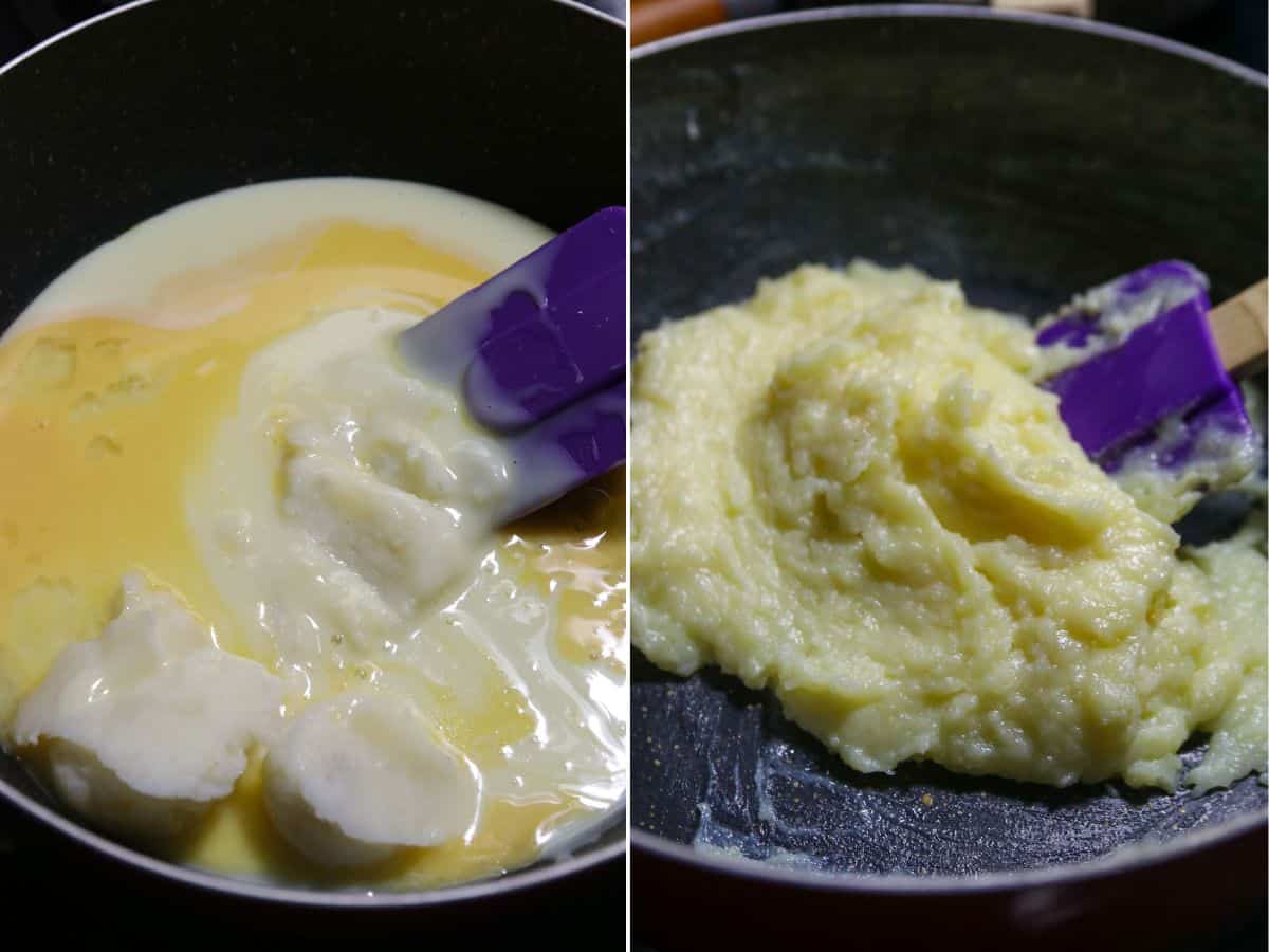 making custard filling in a pan