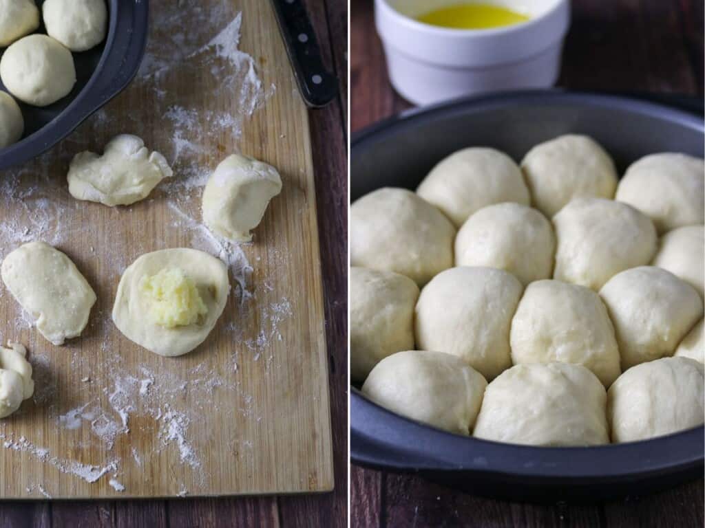 assembling yema bread rolls