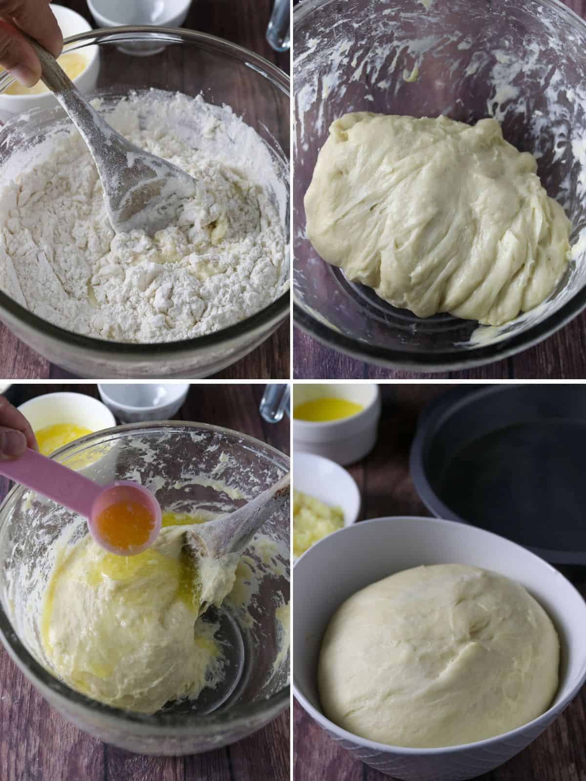 making yema bread dough in a bowl