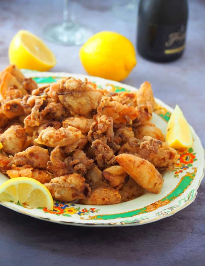 crispy fried squid on a platter