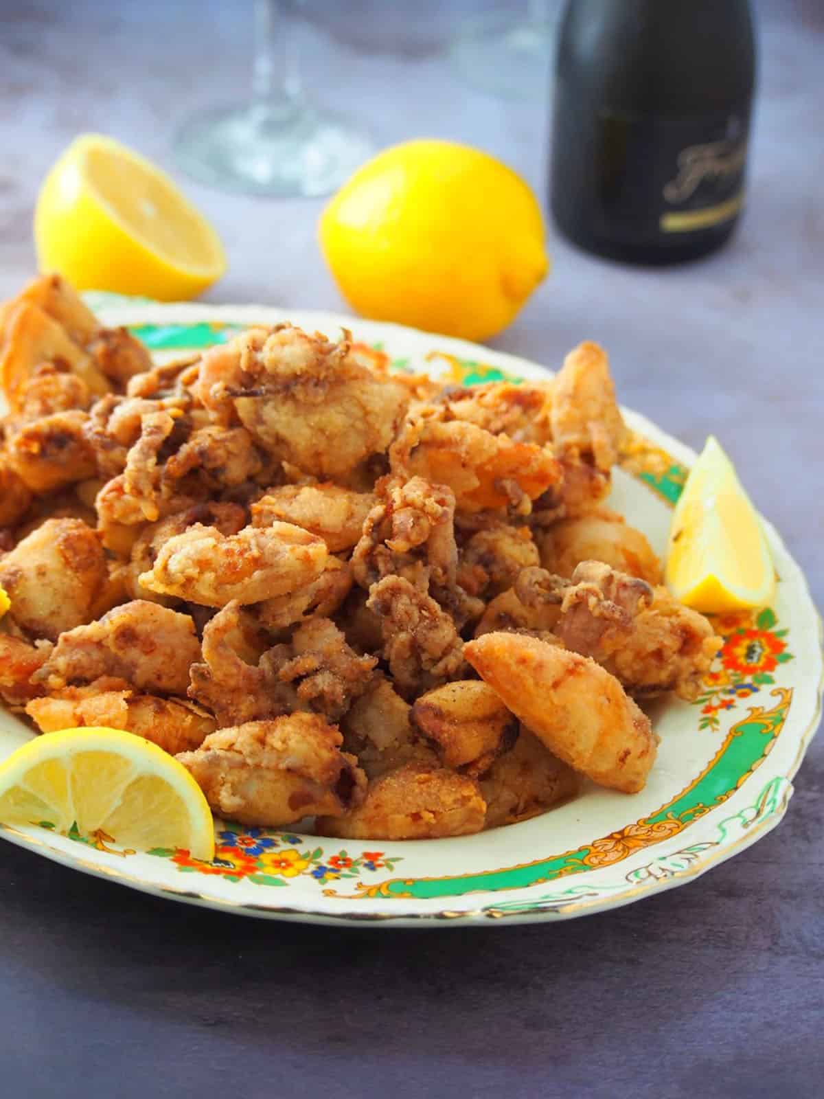 crispy fried squid on a platter